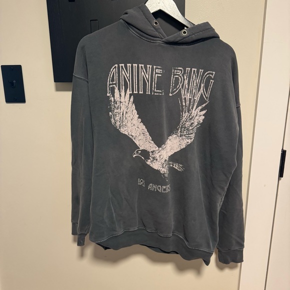ANINE BING Rowe Eagle Hoodie in Washed Black - Picture 2 of 6